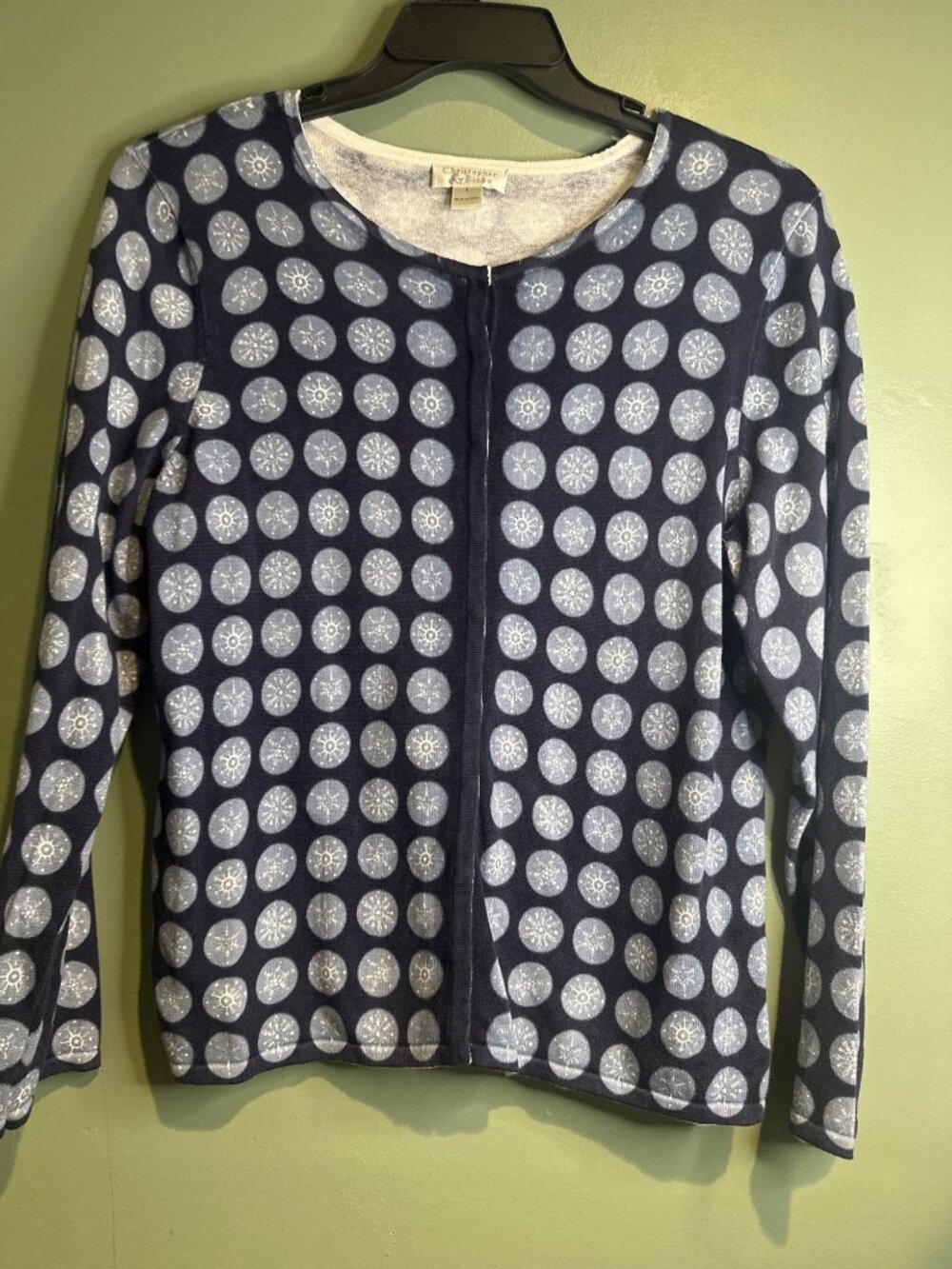 Christopher & Banks Y2K Cotton Cardigan L Blue Polka Dot Preppy Cottagecore